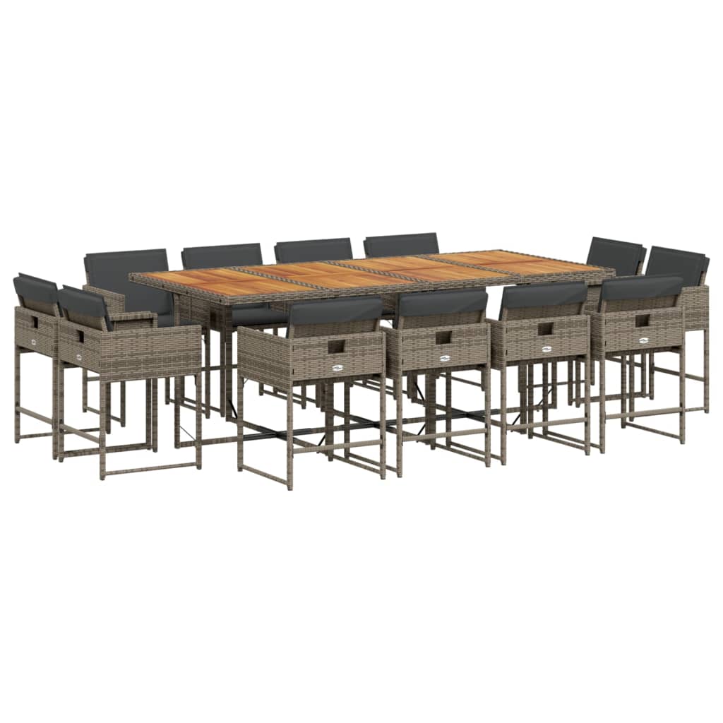 13 Piece Garden Dining Set with Cushions Grey Poly Rattan
