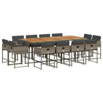 13 Piece Garden Dining Set with Cushions Grey Poly Rattan