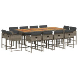 13 Piece Garden Dining Set with Cushions Grey Poly Rattan - Front View