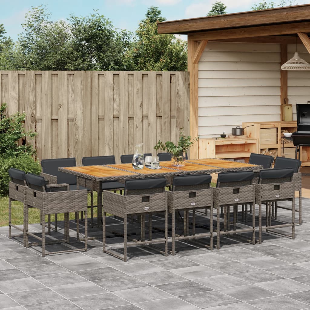 13 Piece Garden Dining Set with Cushions Grey Poly Rattan