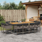 13 Piece Garden Dining Set with Cushions Grey Poly Rattan