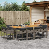 13 Piece Garden Dining Set with Cushions Grey Poly Rattan