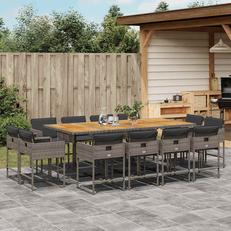 13 Piece Garden Dining Set with Cushions Grey Poly Rattan