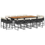 13 Piece Garden Dining Set with Cushions Black Poly Rattan