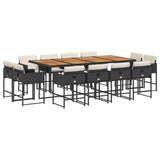 13 Piece Garden Dining Set with Cushions Black Poly Rattan - Front View