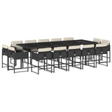 15 Piece Garden Dining Set with Cushions Black Poly Rattan - Front View