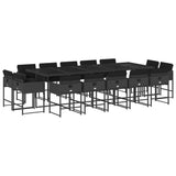 15 Piece Garden Dining Set with Cushions Black Poly Rattan - Front View