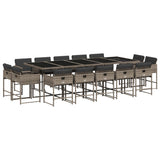 15 Piece Garden Dining Set with Cushions Grey Poly Rattan - Front View