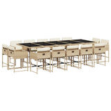 15 Piece Garden Dining Set with Cushions Beige Poly Rattan - Front View