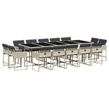 15 Piece Garden Dining Set with Cushions Light Grey Poly Rattan - Front View
