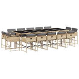 15 Piece Garden Dining Set with Cushions Mix Beige Poly Rattan - Front View