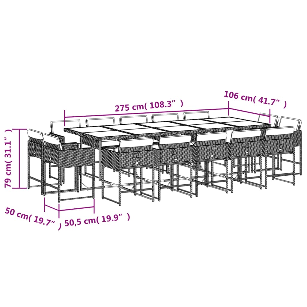 15 Piece Garden Dining Set with Cushions Mix Beige Poly Rattan