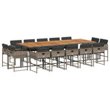 15 Piece Garden Dining Set with Cushions Grey Poly Rattan