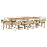 15 Piece Garden Dining Set with Cushions Beige Poly Rattan - Front View
