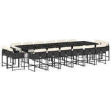 17 Piece Garden Dining Set with Cushions Black Poly Rattan - Front View