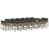 17 Piece Garden Dining Set with Cushions Grey Poly Rattan - Front View