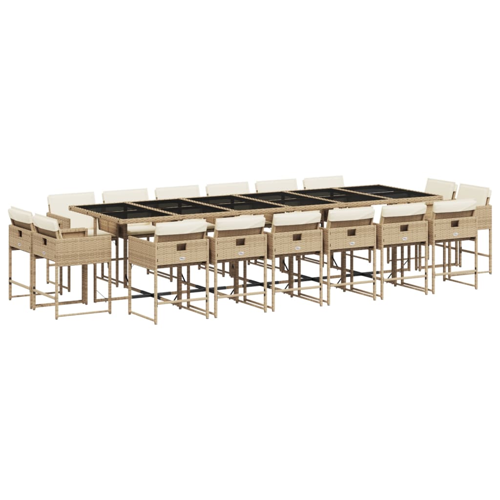 17 Piece Garden Dining Set with Cushions Beige Poly Rattan