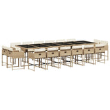 17 Piece Garden Dining Set with Cushions Beige Poly Rattan