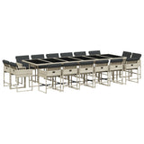 17 Piece Garden Dining Set with Cushions Light Grey Poly Rattan - Front View