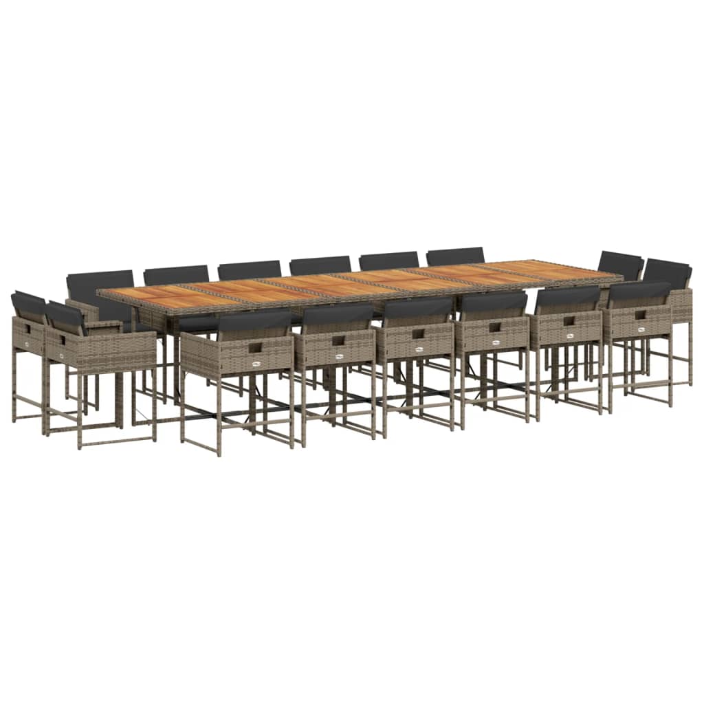 17 Piece Garden Dining Set with Cushions Grey Poly Rattan