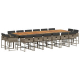 17 Piece Garden Dining Set with Cushions Grey Poly Rattan
