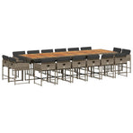 17 Piece Garden Dining Set with Cushions Grey Poly Rattan
