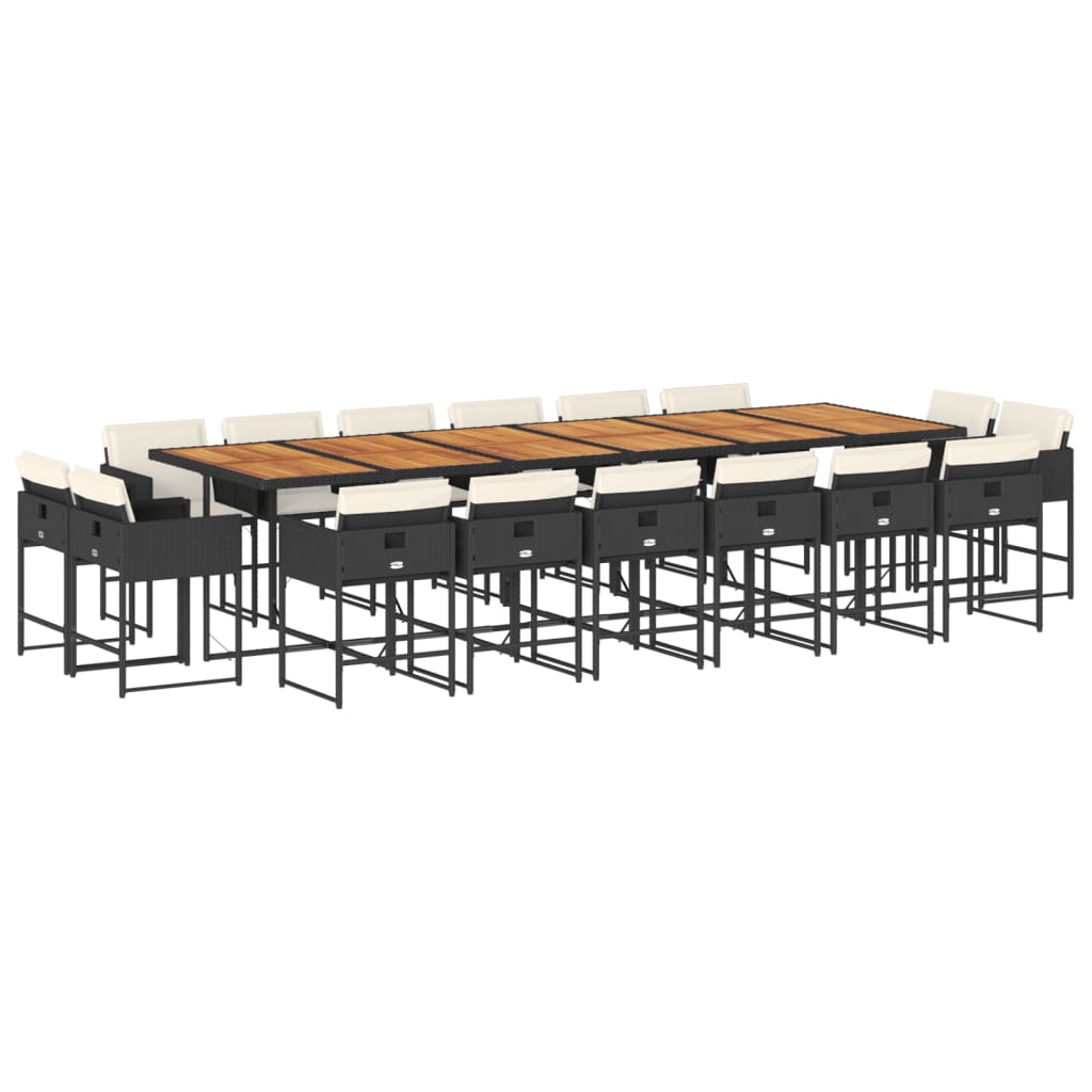 17 Piece Garden Dining Set with Cushions Black Poly Rattan