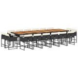 17 Piece Garden Dining Set with Cushions Black Poly Rattan - Front View