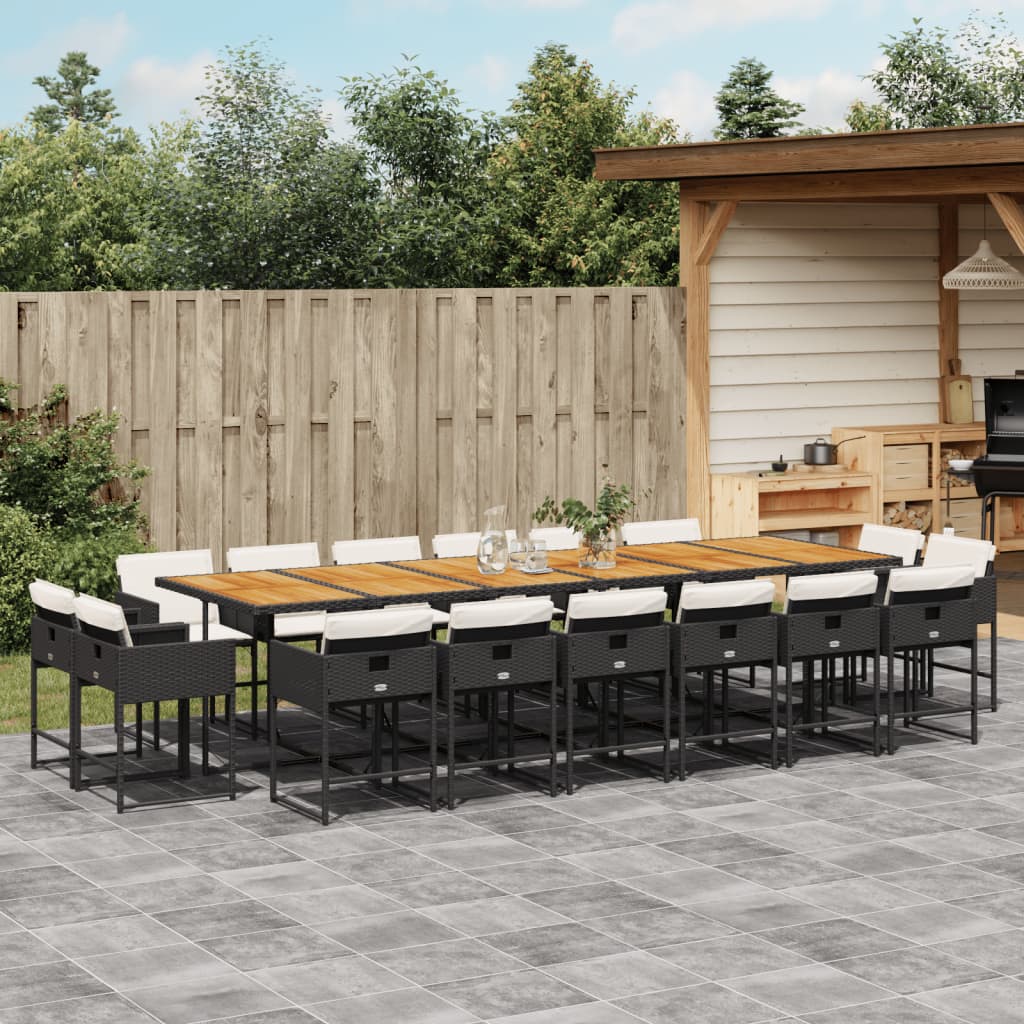 17 Piece Garden Dining Set with Cushions Black Poly Rattan