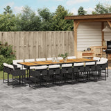 17 Piece Garden Dining Set with Cushions Black Poly Rattan