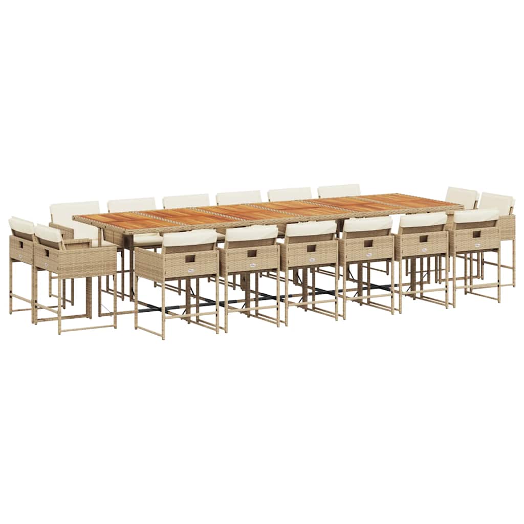 17 Piece Garden Dining Set with Cushions Beige Poly Rattan