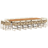 17 Piece Garden Dining Set with Cushions Beige Poly Rattan - Front View