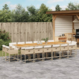 17 Piece Garden Dining Set with Cushions Beige Poly Rattan