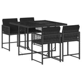 5 Piece Garden Dining Set with Cushions Black Poly Rattan - Front View
