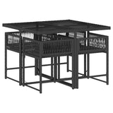 5 Piece Garden Dining Set with Cushions Black Poly Rattan - Side View