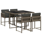 5 Piece Garden Dining Set with Cushions Grey Poly Rattan - Front View