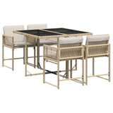 5 Piece Garden Dining Set with Cushions Beige Poly Rattan - Front View