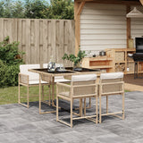 5 Piece Garden Dining Set with Cushions Beige Poly Rattan