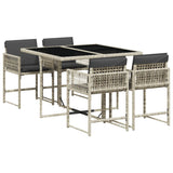 5 Piece Garden Dining Set with Cushions Light Grey Poly Rattan