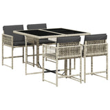 5 Piece Garden Dining Set with Cushions Light Grey Poly Rattan - Front View