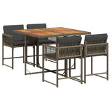 5 Piece Garden Dining Set with Cushions Grey Poly Rattan
