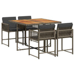 5 Piece Garden Dining Set with Cushions Grey Poly Rattan