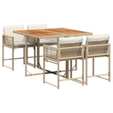 5 Piece Garden Dining Set with Cushions Beige Poly Rattan - Front View