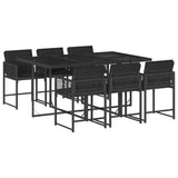 7 Piece Garden Dining Set with Cushions Black Poly Rattan