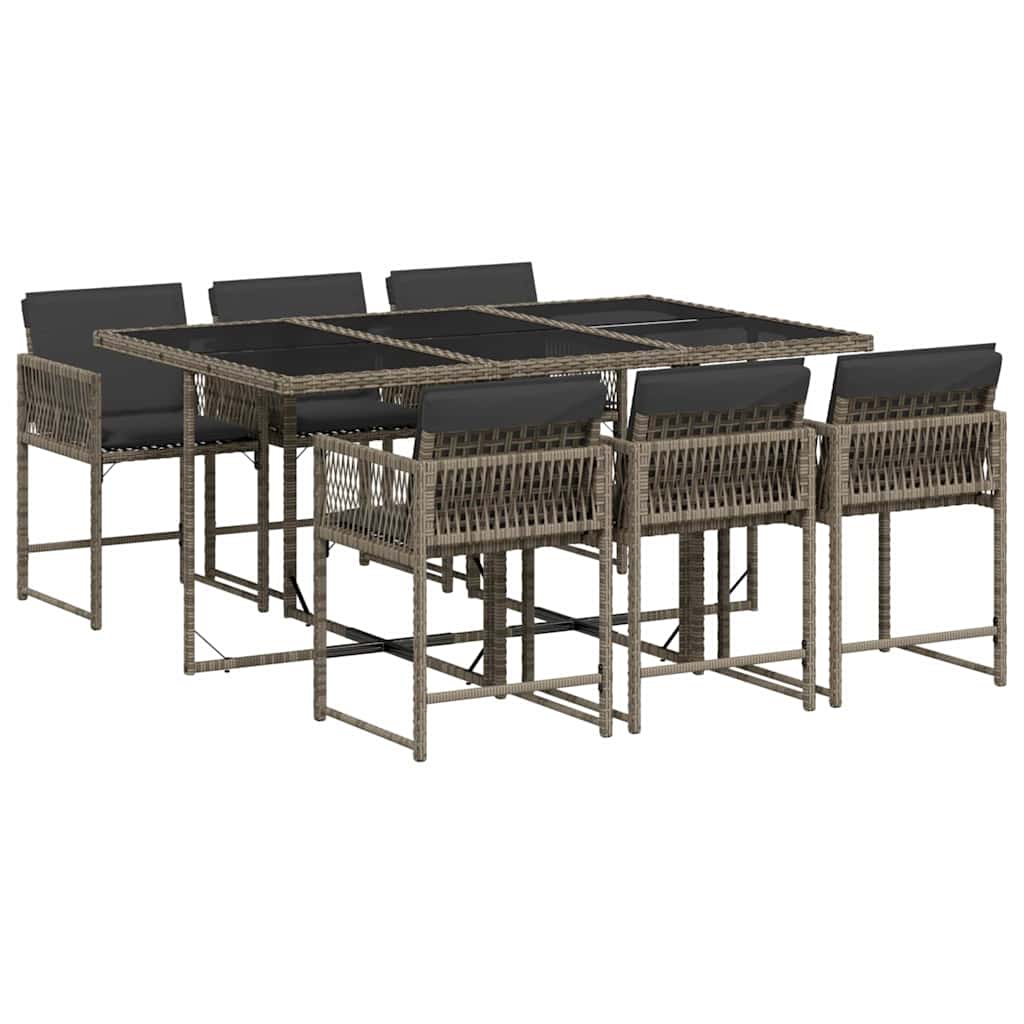 7 Piece Garden Dining Set with Cushions Grey Poly Rattan