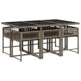 7 Piece Garden Dining Set with Cushions Grey Poly Rattan - Side View