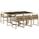 7 Piece Garden Dining Set with Cushions Beige Poly Rattan