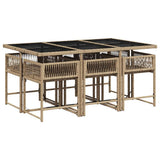 7 Piece Garden Dining Set with Cushions Beige Poly Rattan