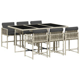 7 Piece Garden Dining Set with Cushions Light Grey Poly Rattan - Front View