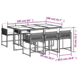 7 Piece Garden Dining Set with Cushions Light Grey Poly Rattan - Extra Image